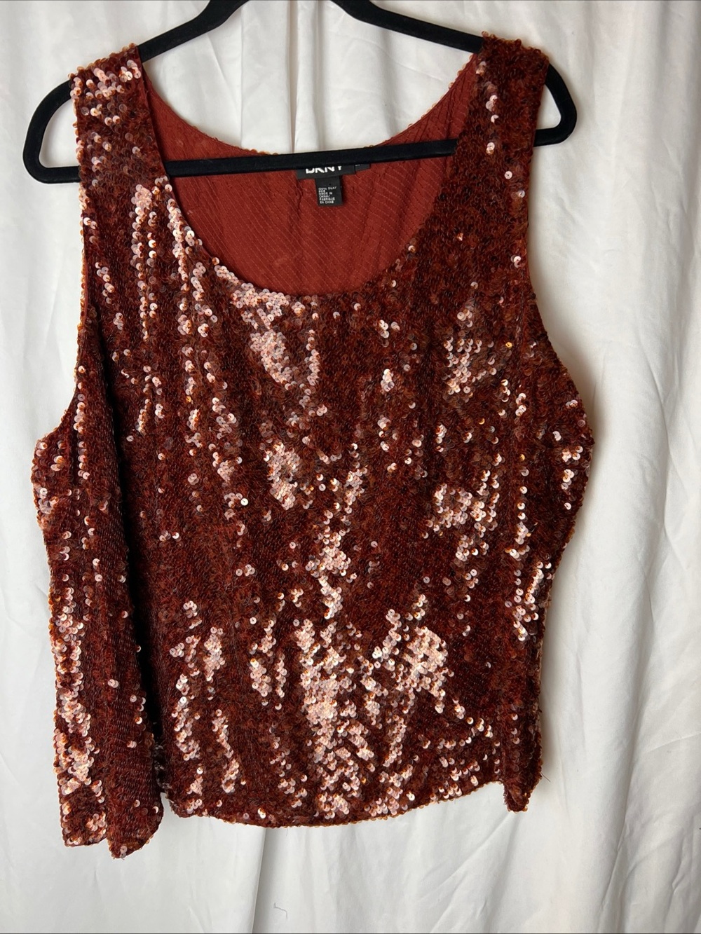 DKNY Copper-Brown Sequin Silk Tank Top